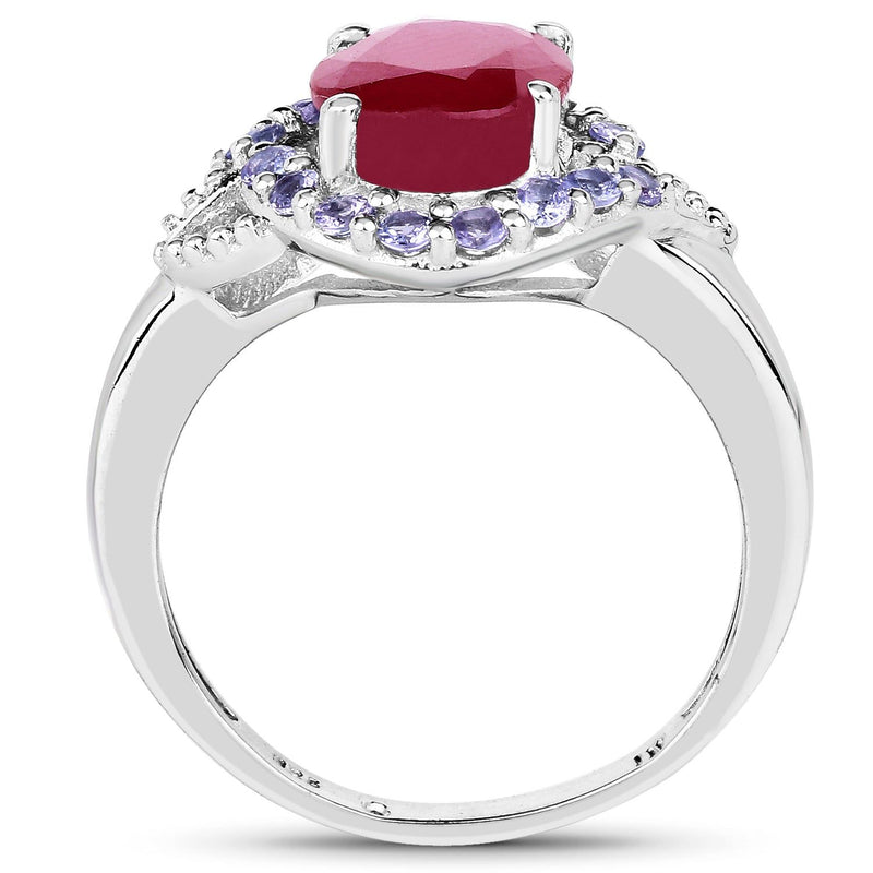 Bids.com 4.03 Carat Genuine Glass Filled Ruby & Tanzanite .925 Sterling Silver Ring Rings