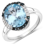 Bids.com 5.27 Carat Genuine Swiss Blue Topaz, Blue Diamond and White Diamond .925 Sterling Silver Ring Rings