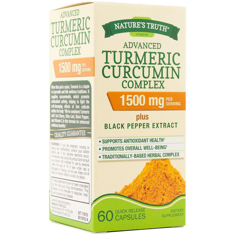 Nature's Truth Nature's Truth Advanced Turmeric Curcumin Complex 1500mg with Black Pepper, 60 Capsules Vitamins & Supplements