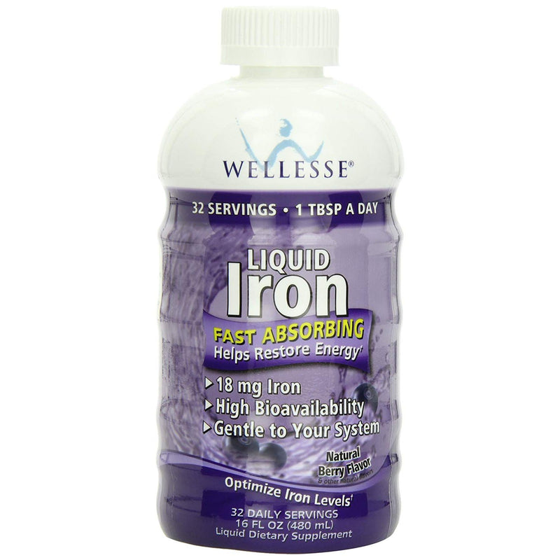Wellesse Wellesse Liquid Iron Supplement, High Absorption Berry Flavor, Gentle on Stomach, 16 fl oz Vitamins & Supplements White Smoke