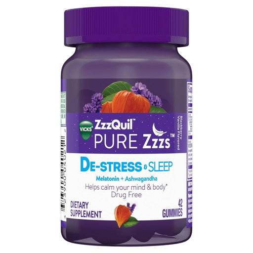 Vicks Vicks Pure Zzzs De-Stress & Sleep Melatonin + Ashwagandha Gummies - Blackberry Vanilla Health & Beauty
