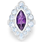 Bids.com 5.30 Carat Genuine Amethyst and Blue Topaz .925 Sterling Silver Ring Rings