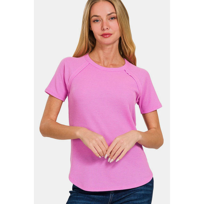 Zenana Round Neck Short Sleeve Waffle T-Shirt