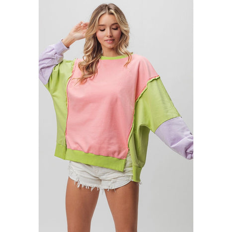 BiBi Washed Color Block Sweatshirt