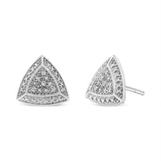 Bids.com .925 Sterling Silver Diamond-Accented Trillion Shaped 4-Stone Halo-Style Stud Earrings (H-I Color, I2-I3 Clarity) Earrings