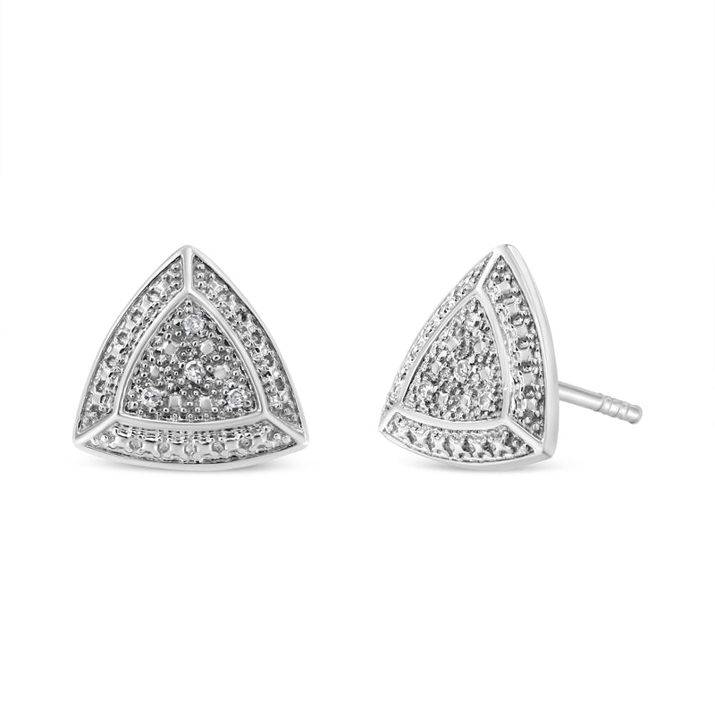 Bids.com .925 Sterling Silver Diamond-Accented Trillion Shaped 4-Stone Halo-Style Stud Earrings (H-I Color, I2-I3 Clarity) Earrings