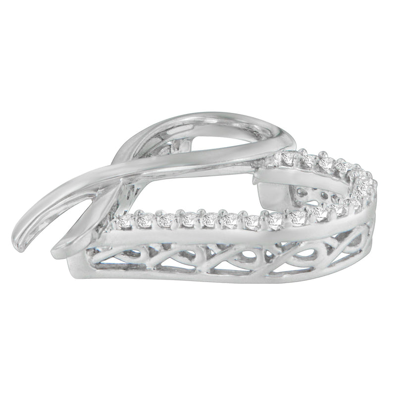 Bids.com .925 Sterling Silver 1/4 cttw Round Cut Diamond Ribbon and Heart Accent Pendant Necklace (H-I, I2-I3) Necklaces