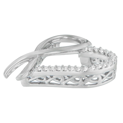 Bids.com .925 Sterling Silver 1/4 cttw Round Cut Diamond Ribbon and Heart Accent Pendant Necklace (H-I, I2-I3) Necklaces
