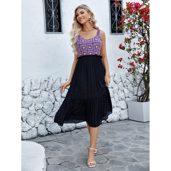 Openwork Wide Strap Midi Dress