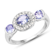 Bids.com 1.00 Carat Genuine Tanzanite and White Topaz .925 Sterling Silver Ring Rings