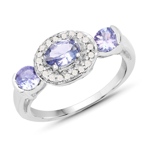 Bids.com 1.00 Carat Genuine Tanzanite and White Topaz .925 Sterling Silver Ring Rings