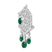 Bids.com 18K 2 3/4 Cttw Diamond and Emerald Dangle Art Deco Shield Brooch Pin Pendant (G-H Color, VS1-VS2 Clarity) CHAIN NOT INCLUDED Accessories
