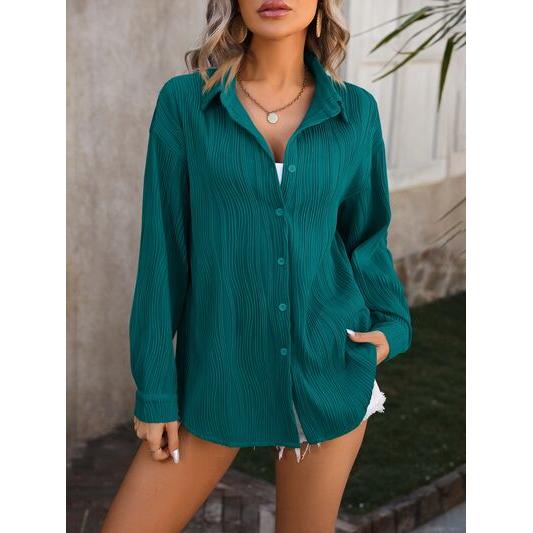 Button Up Dropped Shoulder Shirt