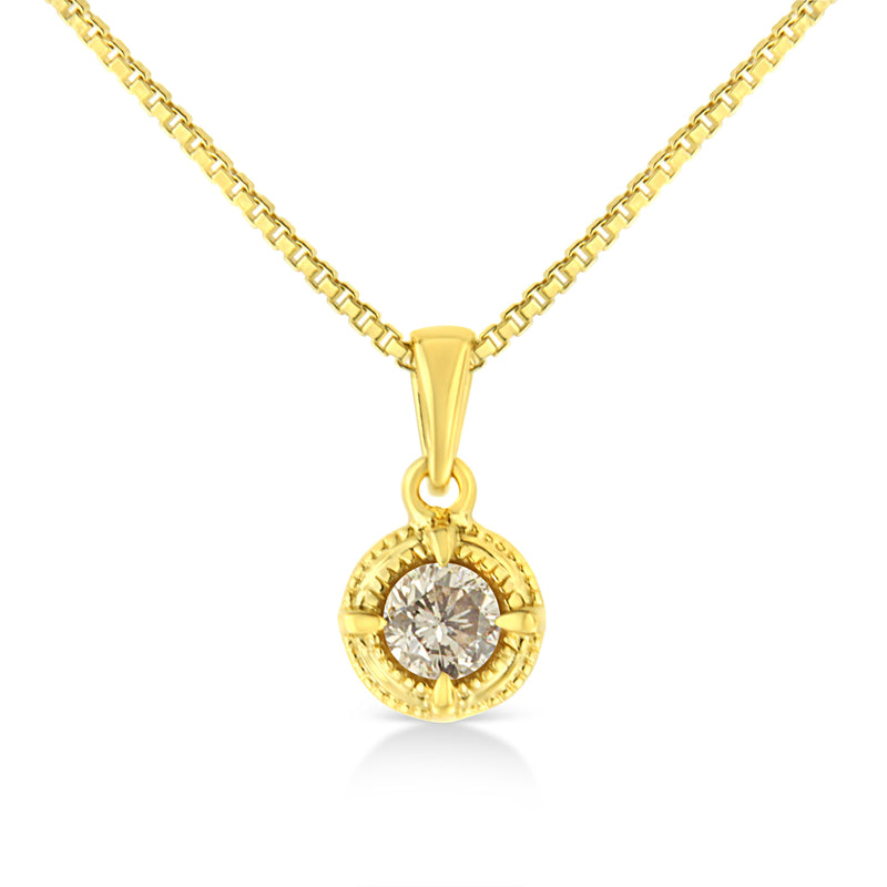 Bids.com 14K Yellow Gold Plated .925 Sterling Silver 1/2 Cttw Brilliant Round Cut Diamond Solitaire Milgrain 18" Pendant Necklace (K-L Color, I2-I3 Clarity) Necklaces