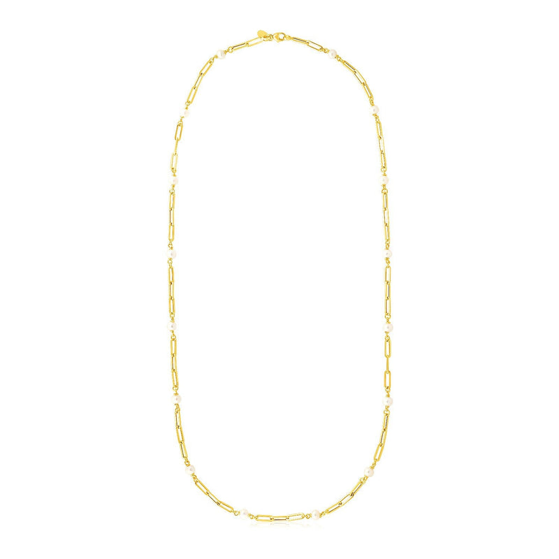 Bids.com 14k Yellow Gold Paperclip Chain and Pearl Necklace Necklaces