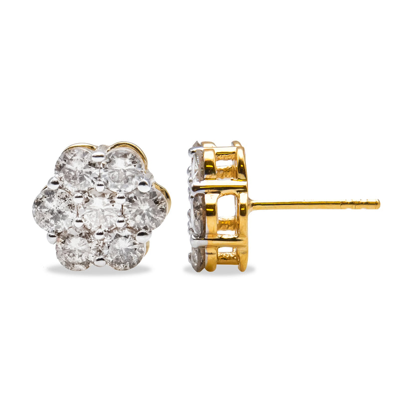 Bids.com 14K Yellow Gold 2.0 Cttw Diamond Floral Cluster Stud Earring with Screw Back (H-I Color, SI1-SI2 Clarity) Earrings