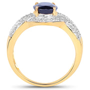 Bids.com 14K Yellow Gold Plated 2.56 Carat Genuine Kyanite and White Topaz .925 Sterling Silver Ring Rings
