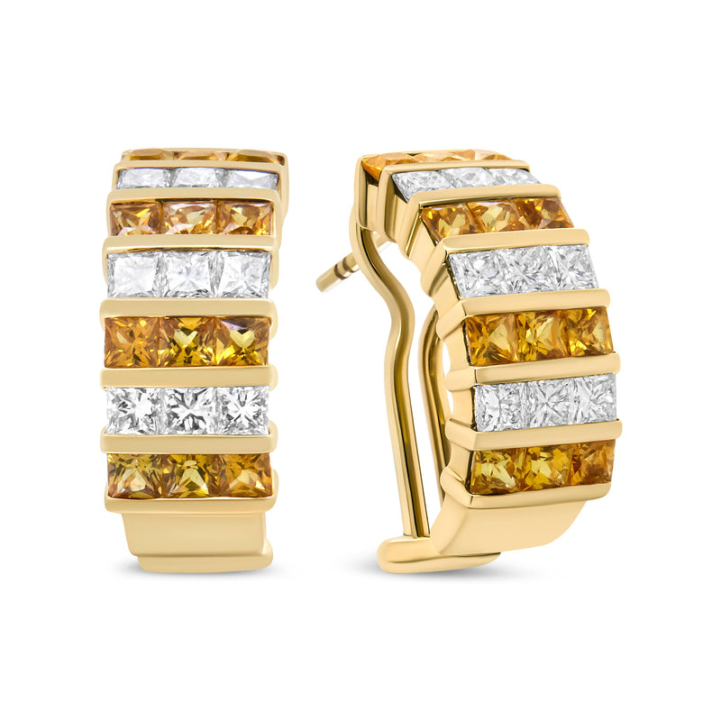 Bids.com 18K Yellow Gold 1 3/4 Cttw Invisible Set Princess Cut Diamond and 2.5mm Yellow Sapphire Huggie Hoop Earrings (F-G Color, VS1-VS2 Clarity) Earrings