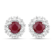 Bids.com 2.17 Carat Genuine Ruby and White Topaz .925 Sterling Silver Jewelry Set Jewelry Sets