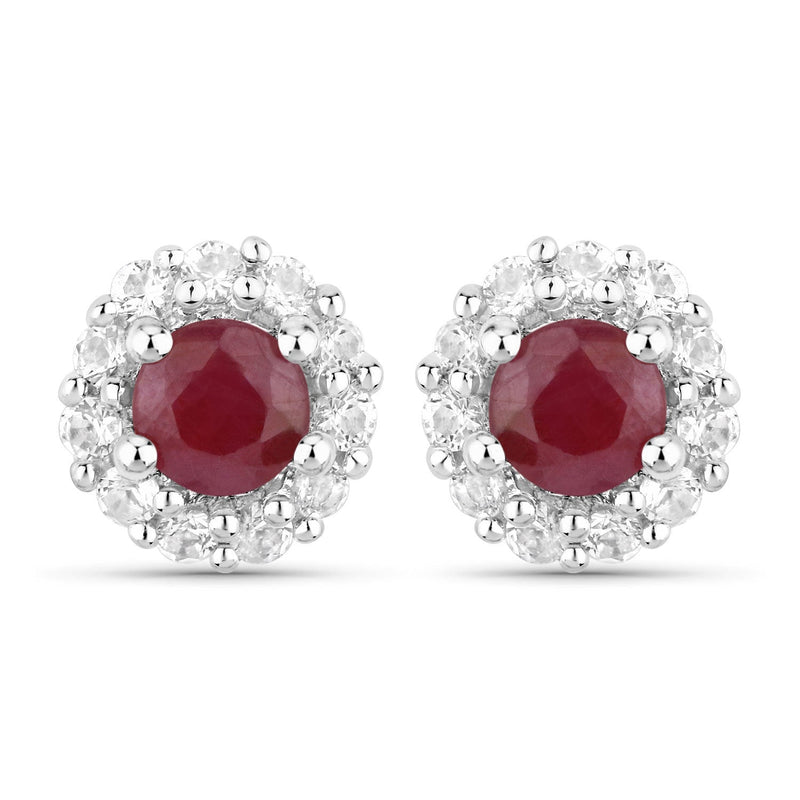 Bids.com 2.17 Carat Genuine Ruby and White Topaz .925 Sterling Silver Jewelry Set Jewelry Sets
