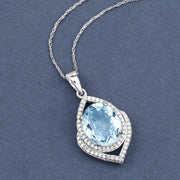 Bids.com 3.82 Carat Genuine Aquamarine and White Diamond 14K White Gold Pendant Pendants