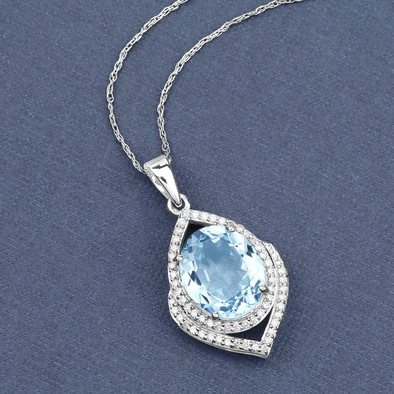 Bids.com 3.82 Carat Genuine Aquamarine and White Diamond 14K White Gold Pendant Pendants