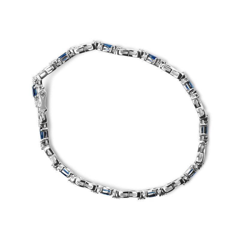 Bids.com 10K White Gold 5x4mm Oval Sapphire Gemstone and 1/10 Cttw Diamond Prong Set "X" Link Bracelet - Size 7" (H-I Color, SI1-SI2 Clarity) Bracelets