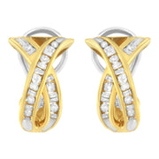 Bids.com 14K Yellow and White Gold 1/2 TDW "X" Shape Cross Over Diamond Hoop Earrings (I-J, I2-I3) Earrings