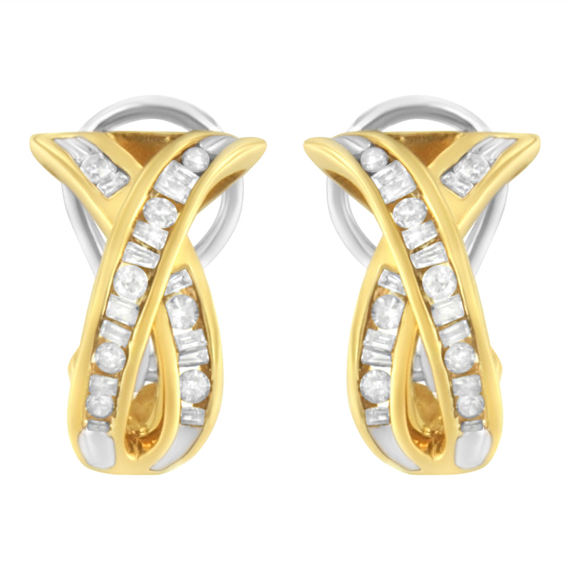 Bids.com 14K Yellow and White Gold 1/2 TDW "X" Shape Cross Over Diamond Hoop Earrings (I-J, I2-I3) Earrings