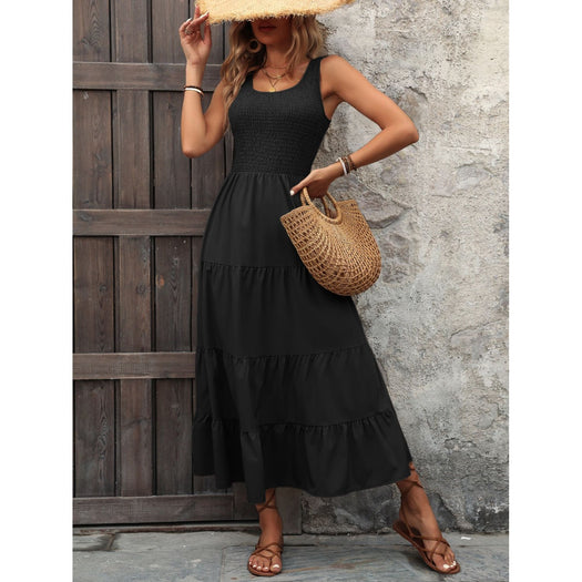 Smocked Scoop Neck Sleeveless Tank Dress