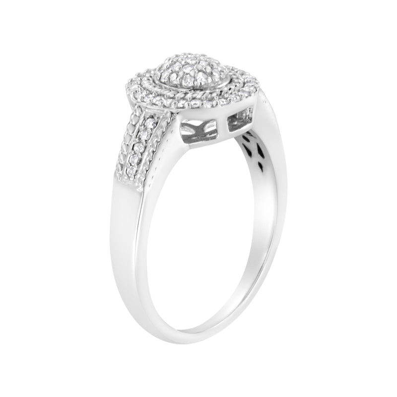 Bids.com .925 Sterling Silver 1/3 Cttw Pave Set Round-Cut Diamond Braided Halo Cocktail Ring (I-J Color, I2-I3 Clarity) - Size 7 Rings