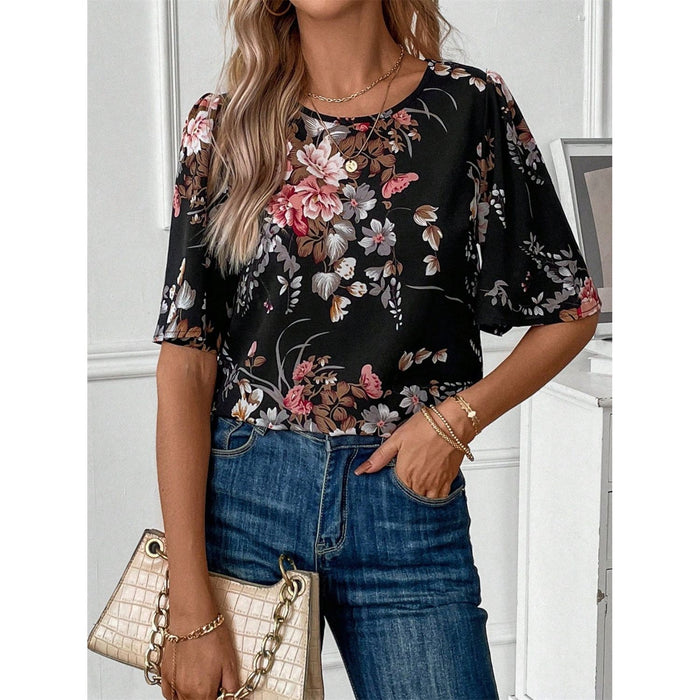 Floral Round Neck Half Sleeve Blouse