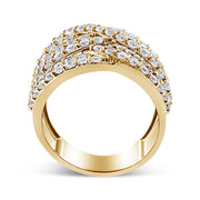 Bids.com 10K Yellow Gold 3.0 Cttw Diamond Eight-Row Bypass Crossover Statement Band Ring (H-I Color, I2-I3 Clarity) - Size 7 Rings