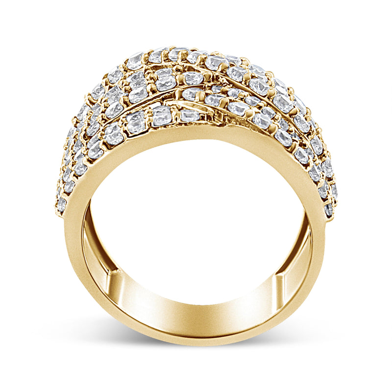 Bids.com 10K Yellow Gold 3.0 Cttw Diamond Eight-Row Bypass Crossover Statement Band Ring (H-I Color, I2-I3 Clarity) - Size 7 Rings