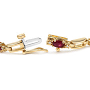 Bids.com 10K Yellow Gold Oval Ruby and 1/10 Cttw Diamond Bar Prong Set Bracelet (H-I Color, SI1-SI2 Clarity)  - Size 7" Bracelets