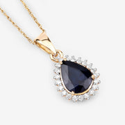 Bids.com 2.09 Carat Genuine Blue Sapphire and White Diamond 14K Yellow Gold Pendant Pendants