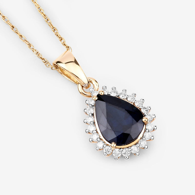 Bids.com 2.09 Carat Genuine Blue Sapphire and White Diamond 14K Yellow Gold Pendant Pendants