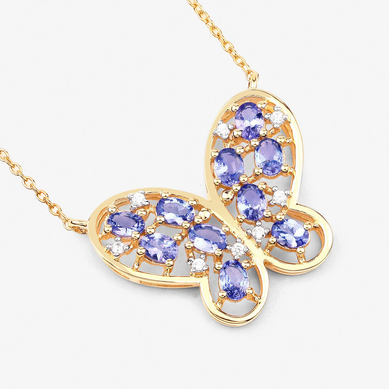 Bids.com 1.86 Carat Genuine Tanzanite and White Zircon .925 Sterling Silver Necklace Necklaces