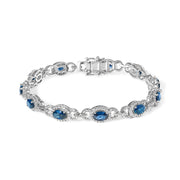 Bids.com 14K White Gold Vintage-Inspired Oval Blue Sapphire & Diamond Link Bracelet Bracelets