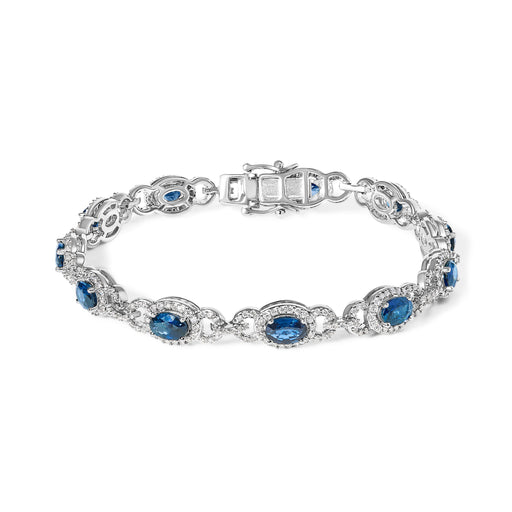 Bids.com 14K White Gold Vintage-Inspired Oval Blue Sapphire & Diamond Link Bracelet Bracelets
