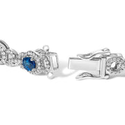 Bids.com 14K White Gold Vintage-Inspired Oval Blue Sapphire & Diamond Link Bracelet Bracelets