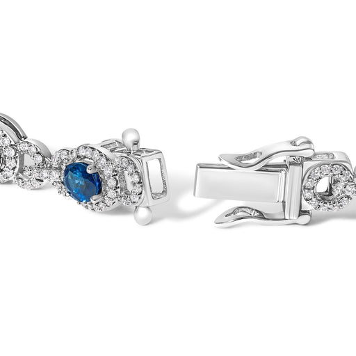 Bids.com 14K White Gold Vintage-Inspired Oval Blue Sapphire & Diamond Link Bracelet Bracelets