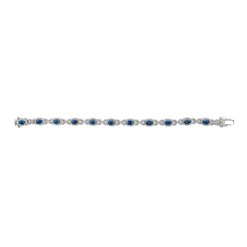 Bids.com 14K White Gold Vintage-Inspired Oval Blue Sapphire & Diamond Link Bracelet Bracelets
