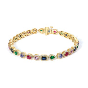 Bids.com 14K Yellow Gold Multi-Gemstone  and Diamond Halo Rainbow Tennis Bracelet Bracelets