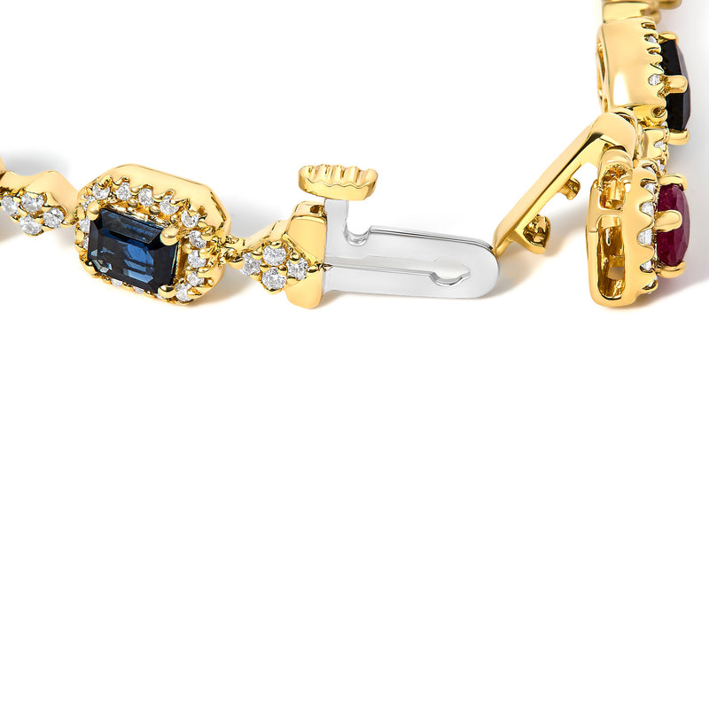 Bids.com 14K Yellow Gold Multi-Gemstone  and Diamond Halo Rainbow Link Bracelet Bracelets