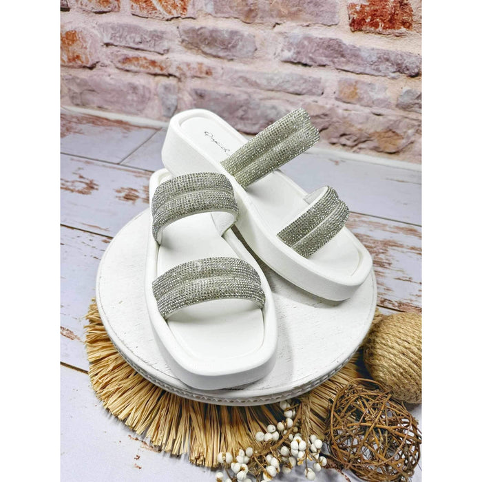 Denae Rhinestone Sandal in White