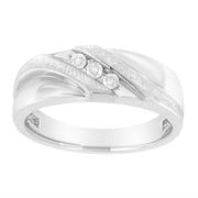 Bids.com 10K White Gold 1/10 Cttw Diamond Men's Three Stone Channel Set Diamond Wedding Ring (I-J Color, I1-I2 Clarity) - Size 10 Rings