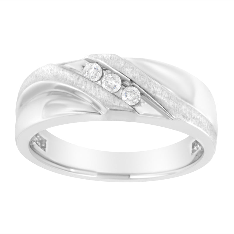 Bids.com 10K White Gold 1/10 Cttw Diamond Men's Three Stone Channel Set Diamond Wedding Ring (I-J Color, I1-I2 Clarity) - Size 10 Rings