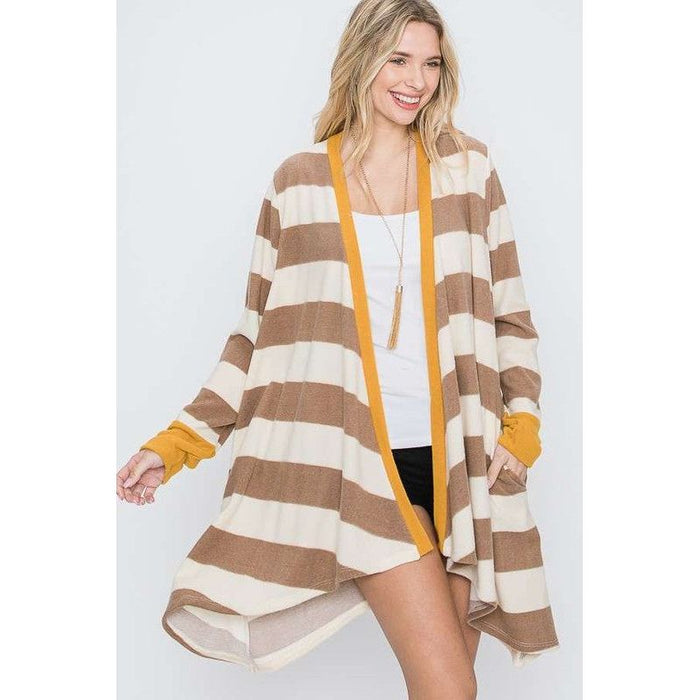 Open Front Striped Draped Cardigan