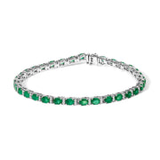 Bids.com 14K White Gold Alternating Oval Green Emerald and Diamond Tennis Bracelet Bracelets